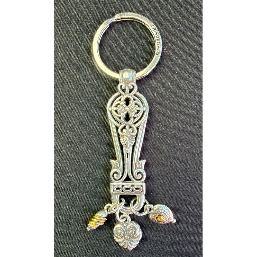 Brighton Heart Scroll Keychain Silver Charm Fob Western Boho Vintage Bag Charm